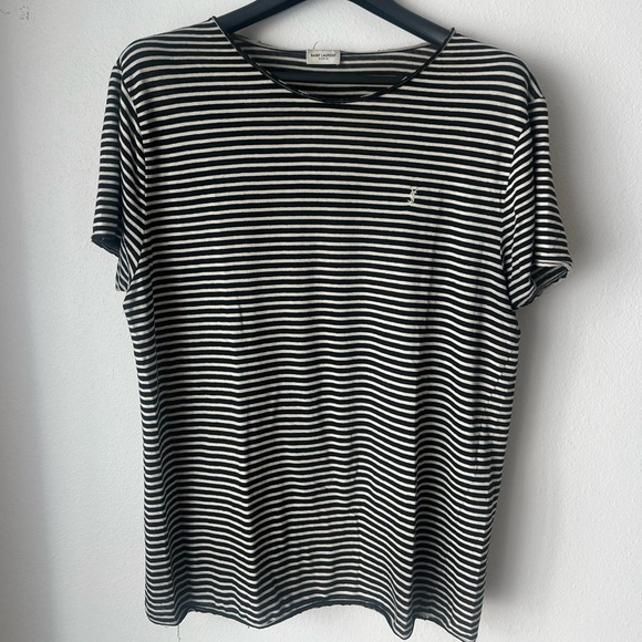 SAINT LAURENT STRIPE LINEN COTTON T-SHIRT - Picture 9 of 10